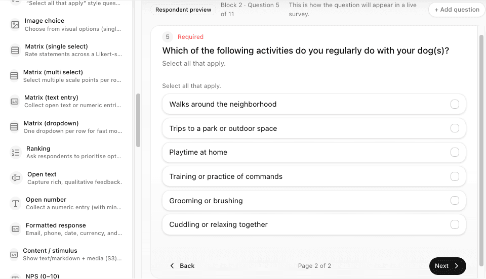 Relay Survey Builder Interface